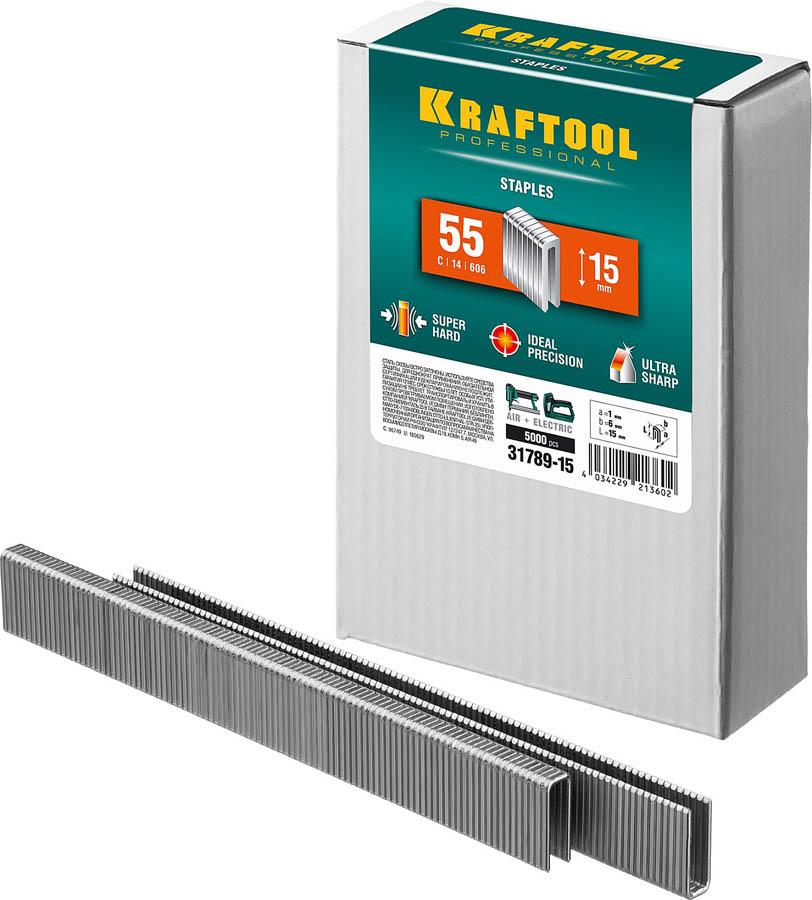 Скобы для степлера узкие KRAFTOOL,31789-15 скобы тип 55, 15 мм