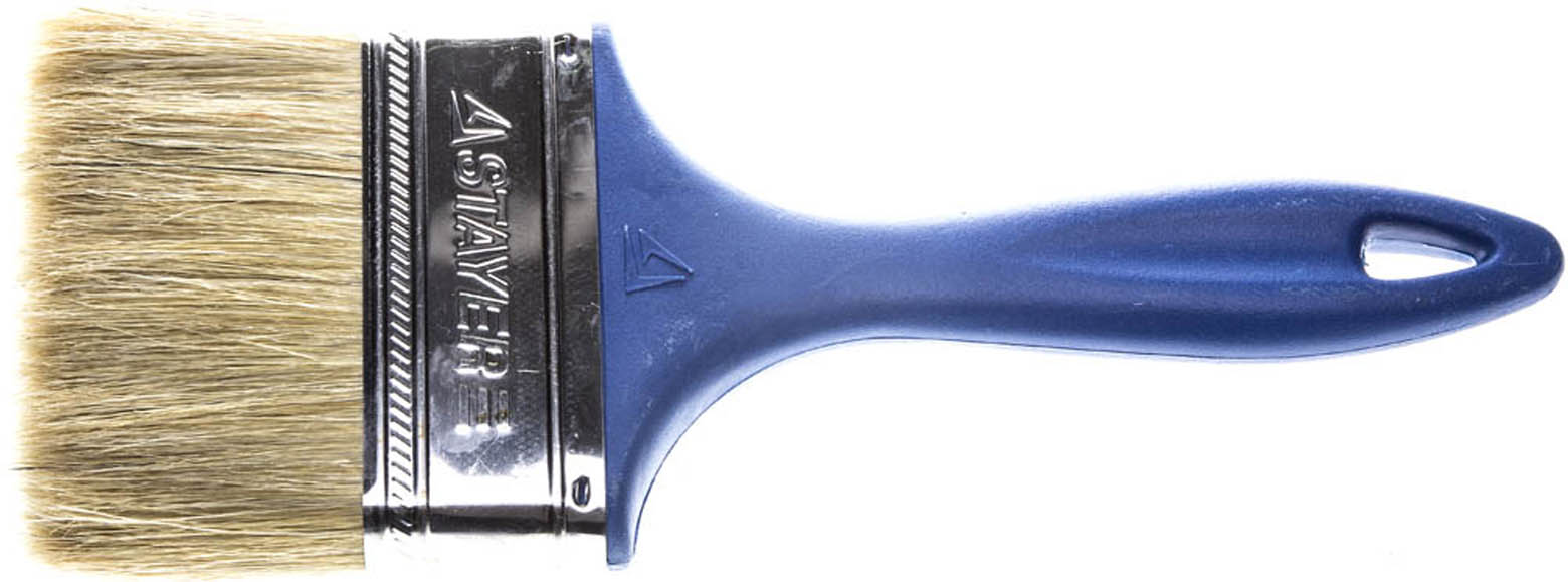 Фото Кисть плоская UNIVERSAL STAYER 100 мм, 4", щетина натуральная светлая, пластмассовая ручка, 01085-100_z01