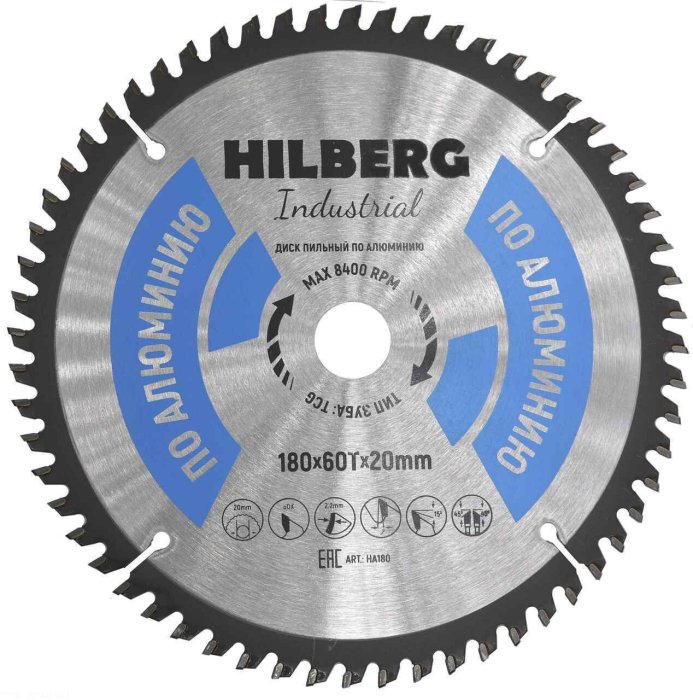 Фото Диск пильный Hilberg Industrial Алюминий 180*20*60Т