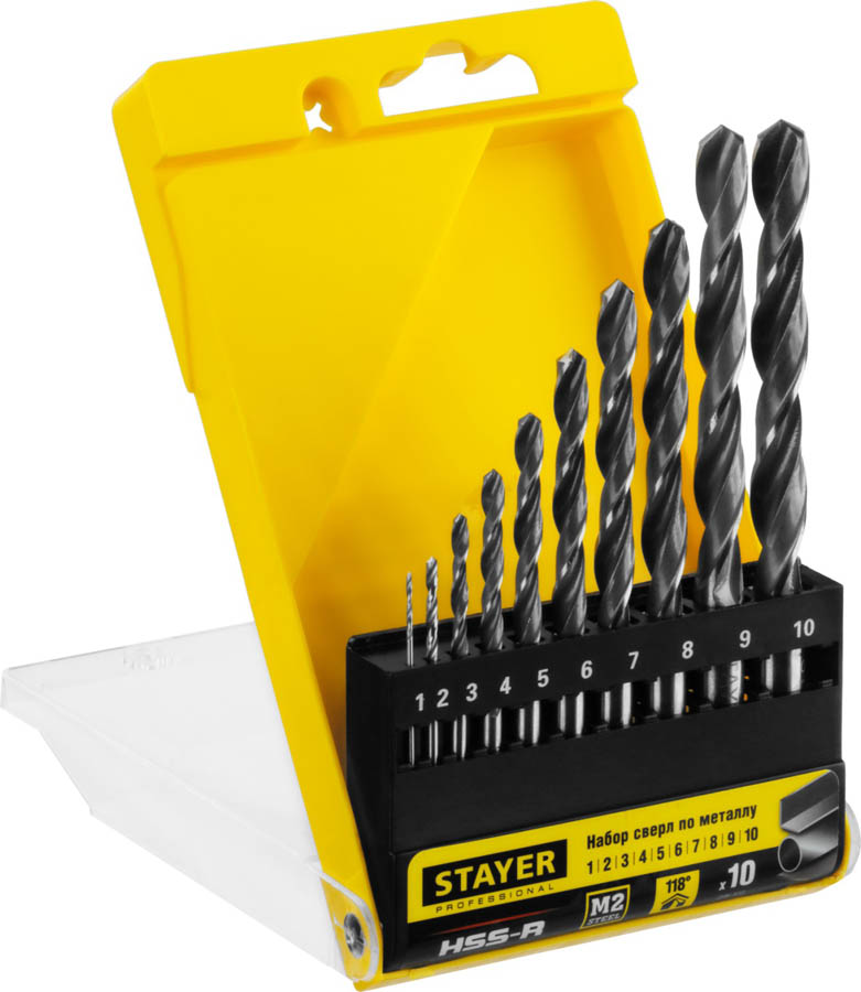 Набор сверл спиральных по металлу 29602-H10_z01 STAYER 10 шт. ( 1-10 мм), HSS-R