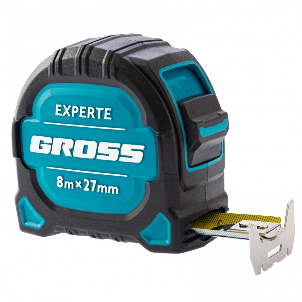 Рулетка Experte, 8 м x 27 мм, двухкомп. корп., магнит, двухстор. разметка, нейлон Gross