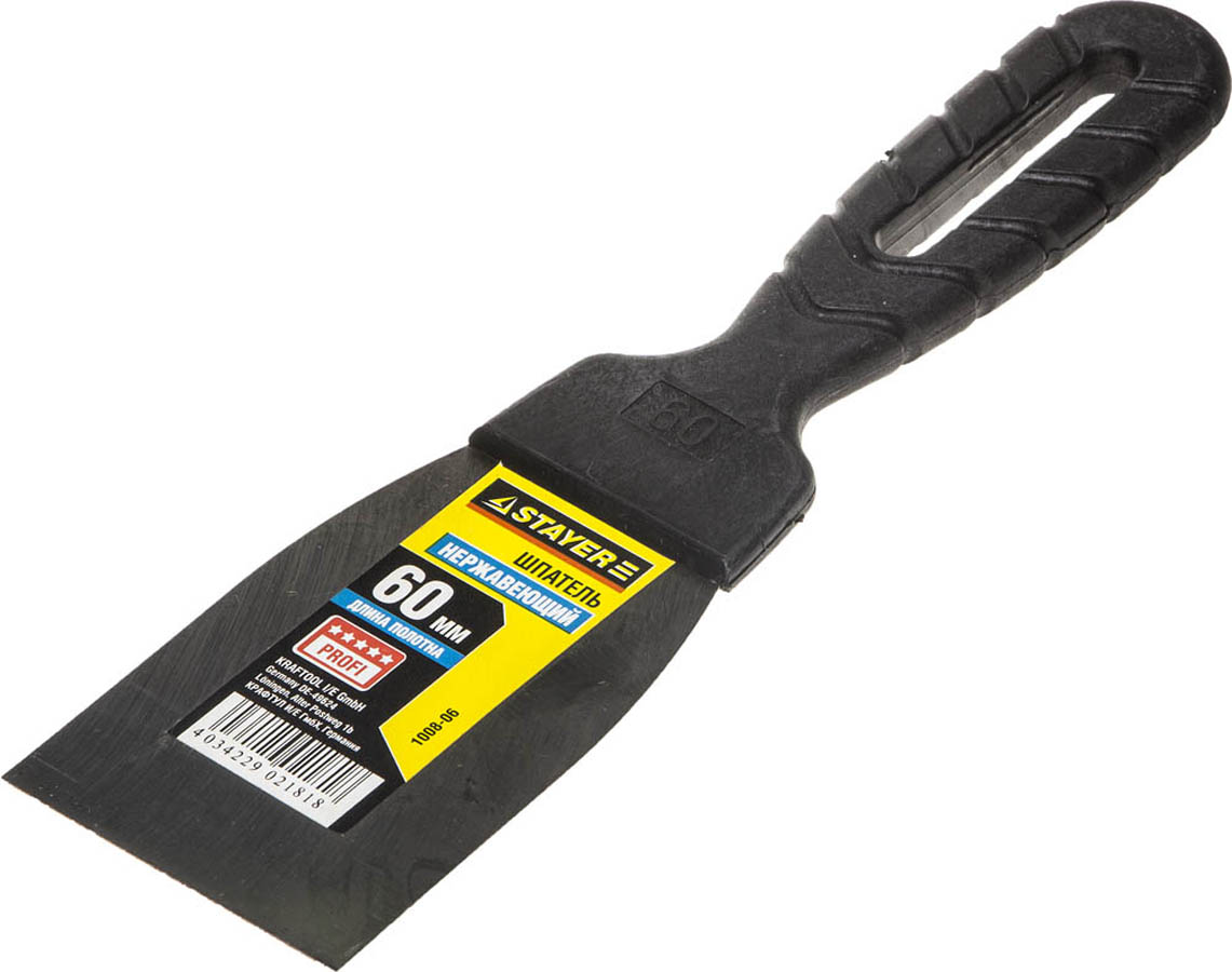 Фото Шпатель STAYER 60 мм, нержавеющая полотно, пластмассовая рукоятка, 1008-06