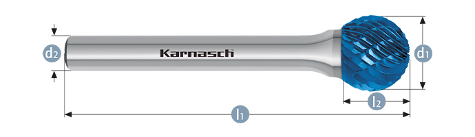 Борфреза сферическая тип D KUD 10х8 dхв=6 Lобщ=185 Blue-Tec Karnash арт. 11.5031-075