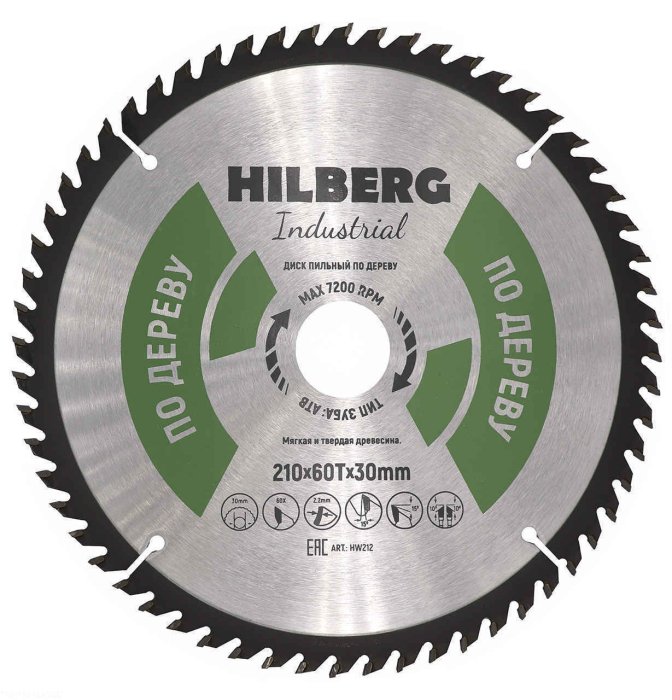 Фото Диск пильный Hilberg Industrial Дерево 210*30*60Т