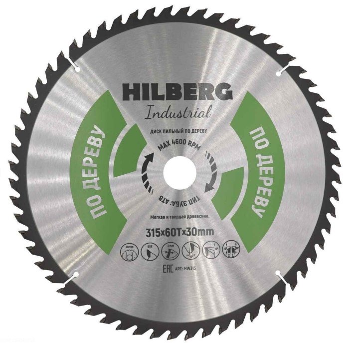 Фото Диск пильный Hilberg Industrial Дерево 315*30*60Т