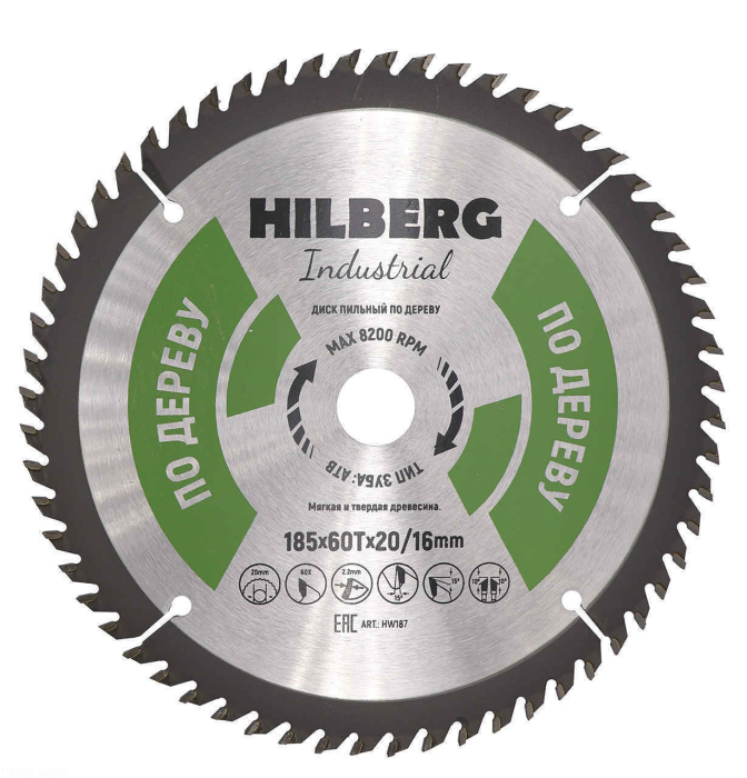 Фото Диск пильный Hilberg Industrial Дерево 185*20/16*60Т