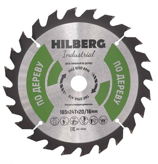 Фото Диск пильный Hilberg Industrial Дерево 185*20/16*24Т
