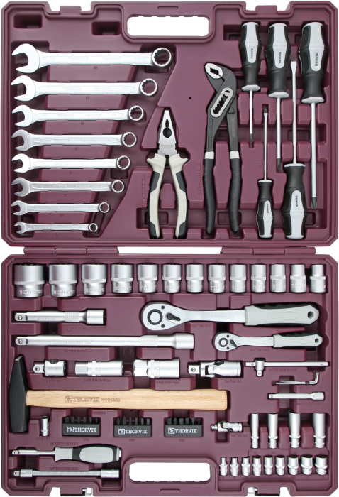Фото Набор инструмента универсальный 1/4", 1/2"DR, 77 предметов, THORVIK