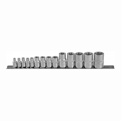 Набор головок торцевых 1/4", 3/8", 1/2"DR, внешний TORX®, на держателе, Е4-E24, 14 предметов, Jonnesway