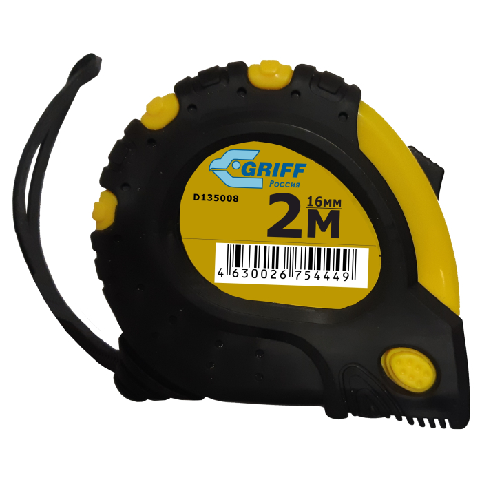 Фото Рулетка 2мх16мм с 3 фиксаторами, в обрезин. корпусе GRIFF