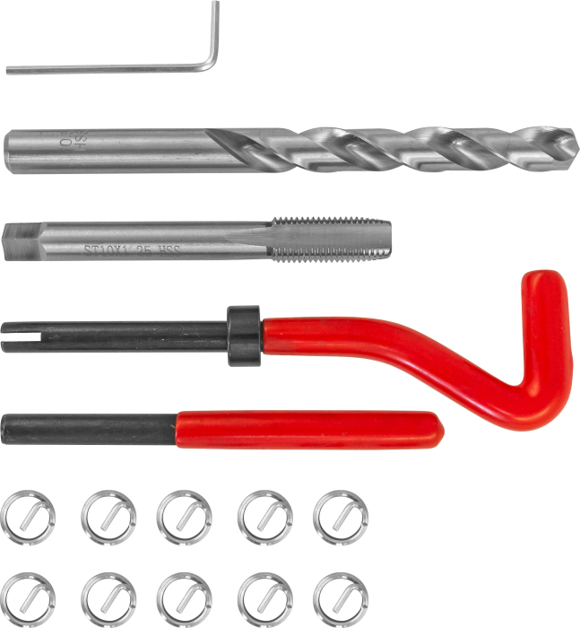Набор для восстановления резьбы M10x1.25, 15 предметов, THORVIK