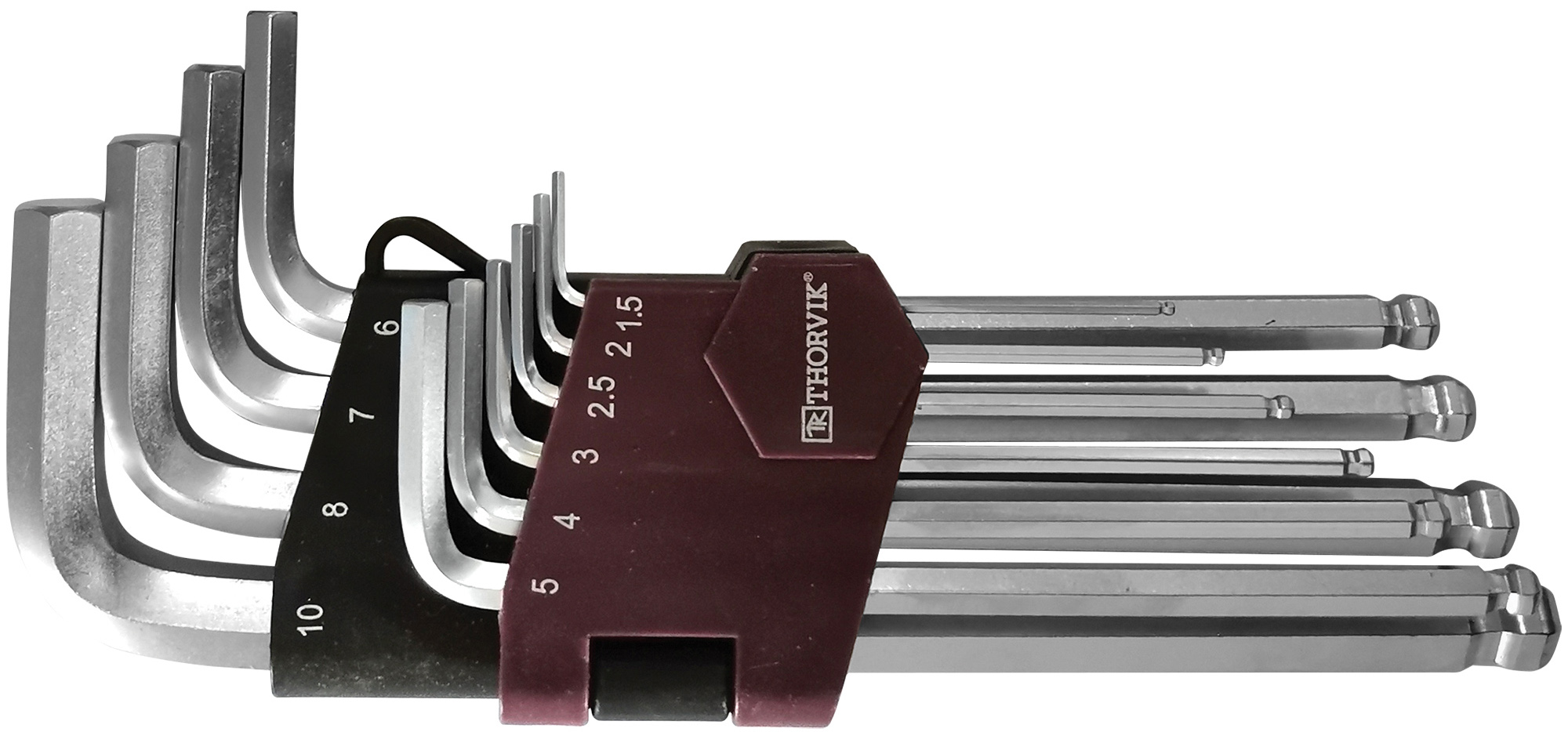 Набор ключей торцевых шестигранных с шаром, H1.5-H10, 10 предметов, THORVIK