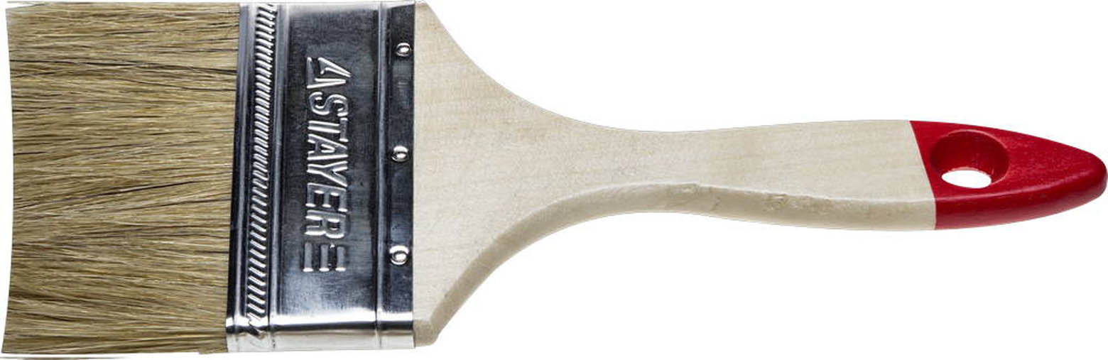 Фото Кисть плоская STAYER 75 мм, 3", светлая натуральная щетина, деревянная ручка, 0101-075 STANDARD