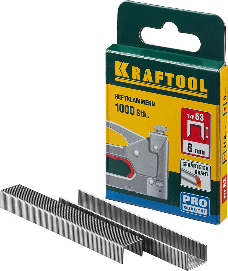 Скобы супертвердые KRAFTOOL, 31670-08 Pro скобы тип 53 (A / 10 / JT21), 8 мм, 1000 шт.