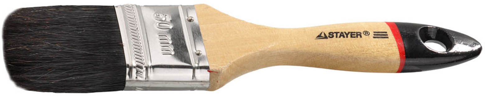 Фото Кисть плоская STAYER 50 мм, 2", щетина натуральная чёрная, деревянная ручка, UNIVERSAL-EURO 01022-050