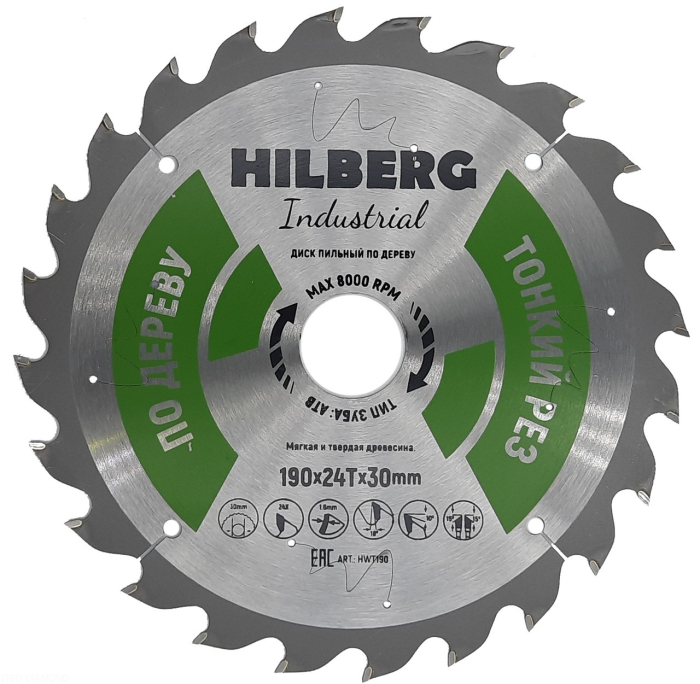 Фото Диск пильный Hilberg Industrial Дерево тонкий рез 190*30*24Т