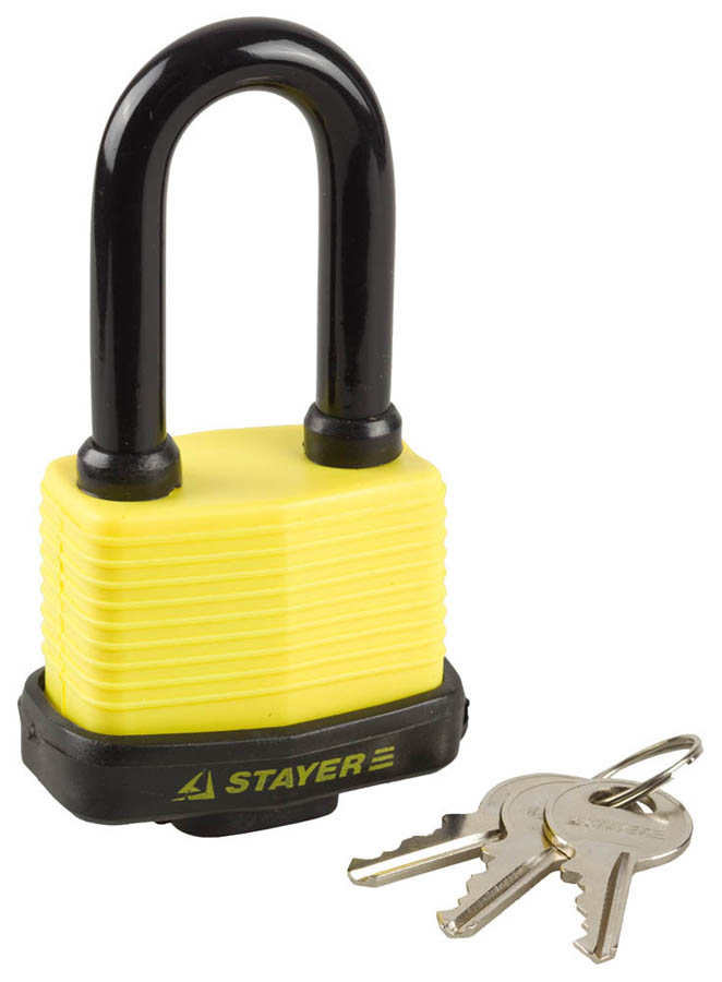 Замок навесной STAYER 37141-50 60х30х50,5 мм, пластиковая защита корпуса, всепогодный, удлиненная дужка