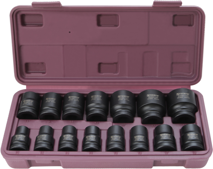 Фото Набор головок торцевых ударных 1/2"DR, 10-32 мм, 15 предметов, THORVIK