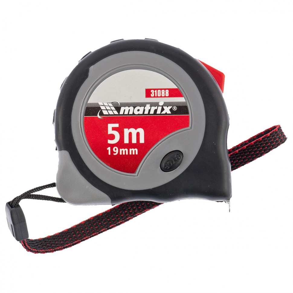 Рулетка Continuous fixation, 5 м х 19 мм, двухкомпонентный корпус, плавная фикс. Matrix