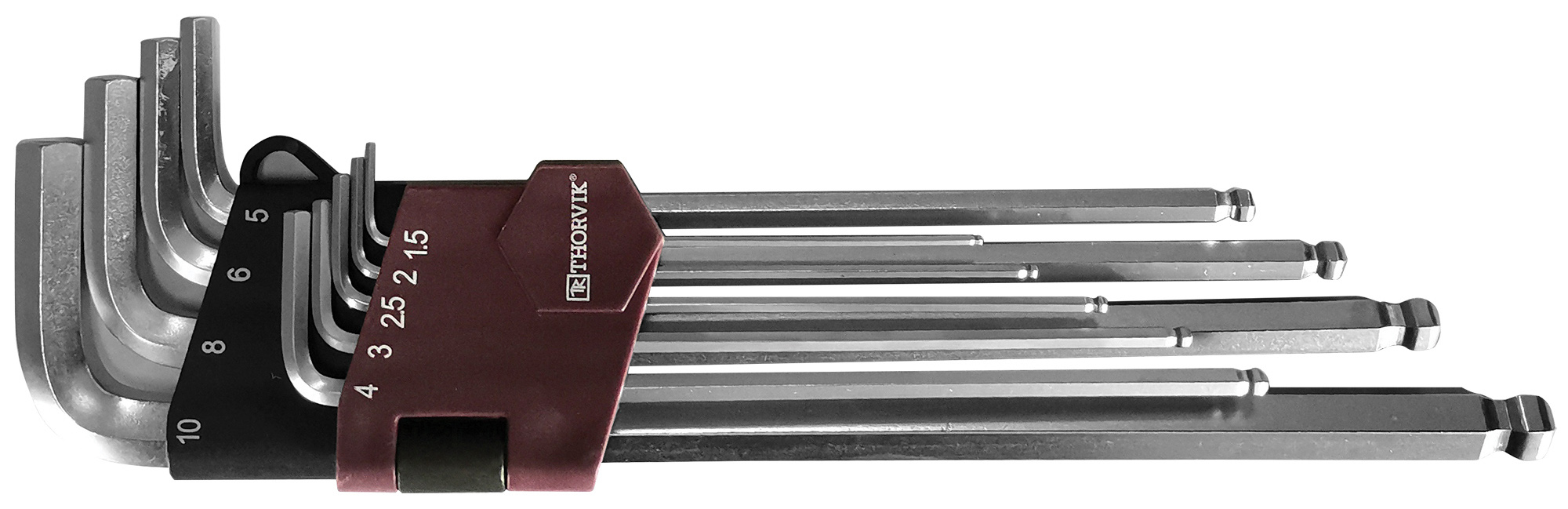 Набор ключей торцевых шестигранных удлиненных с шаром, H1.5-H10, 9 предметов, THORVIK