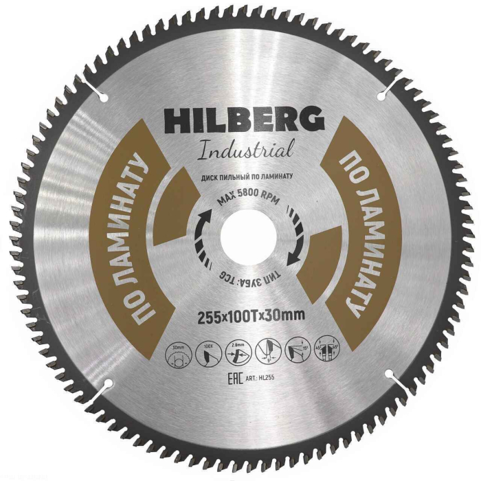 Фото Диск пильный Hilberg Industrial Ламинат 255*30*100Т