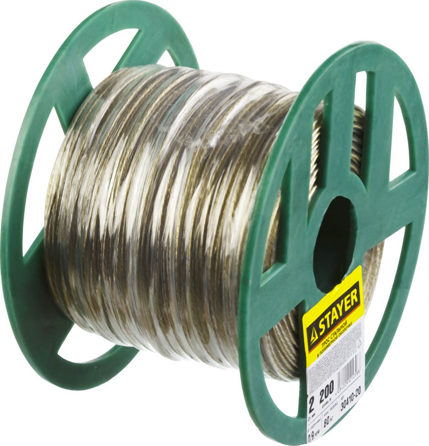 Фото Трос стальной в полимерной оболочке STAYER 2 мм, 200 м,30410-20
