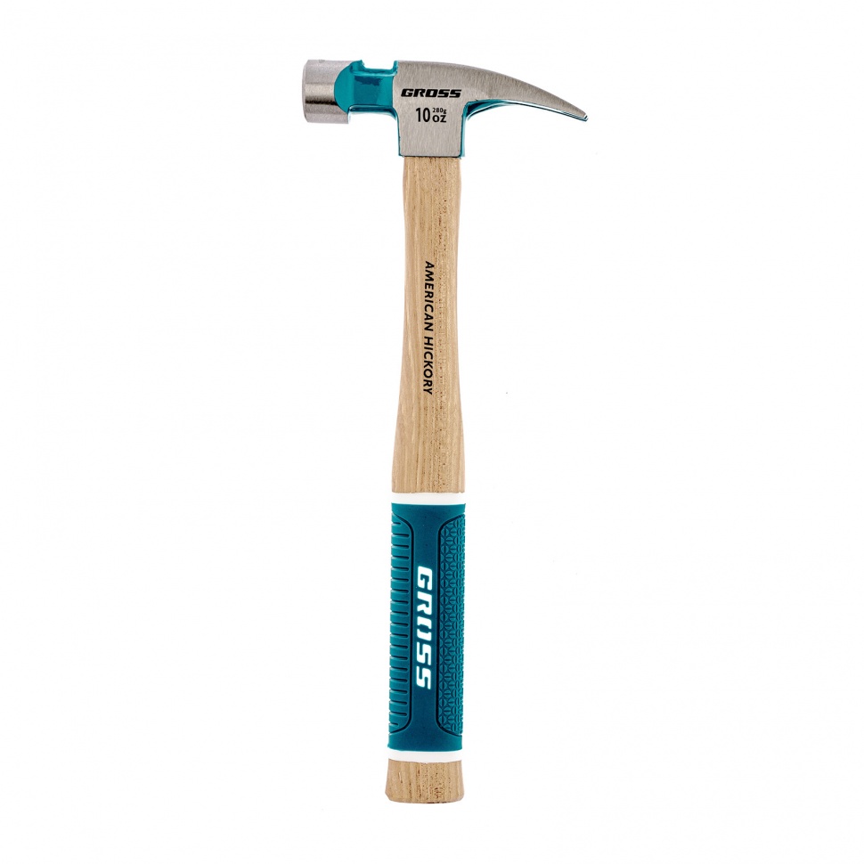 Молоток-гвоздодер, 280 г, угол 75, магнит, обрезин. рукоятка American hickory GROSS