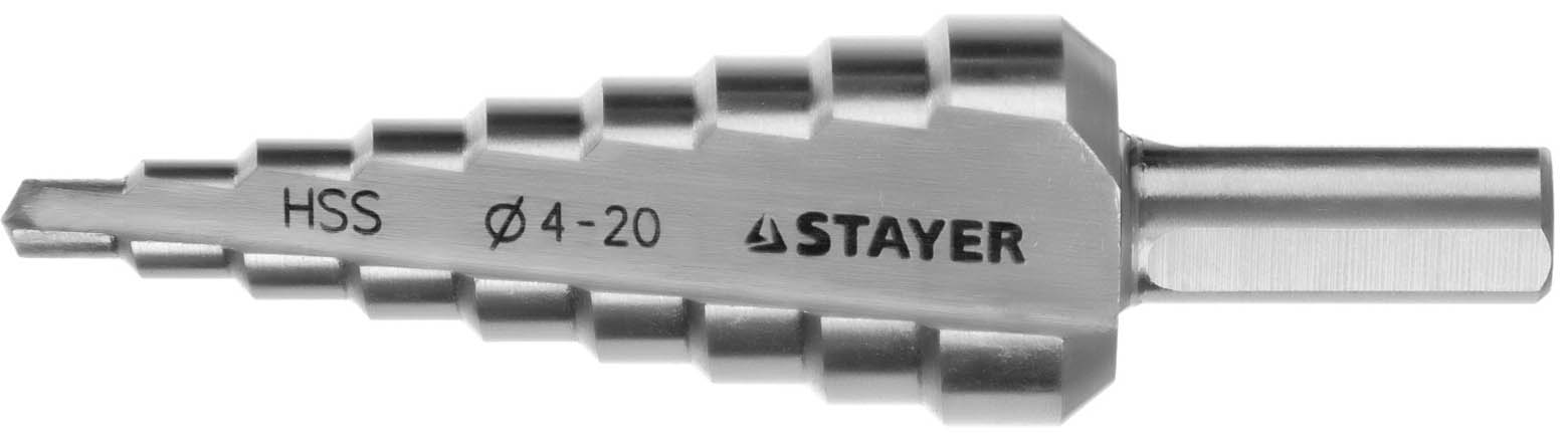Сверло ступенчатое STAYER 4-20 мм, 9 ступеней, HSS, 29660-4-20-9 Master