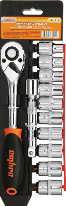 Фото Набор головок торцевых с аксессуарами 1/2"DR, 10-19 мм, 12 предметов, Ombra