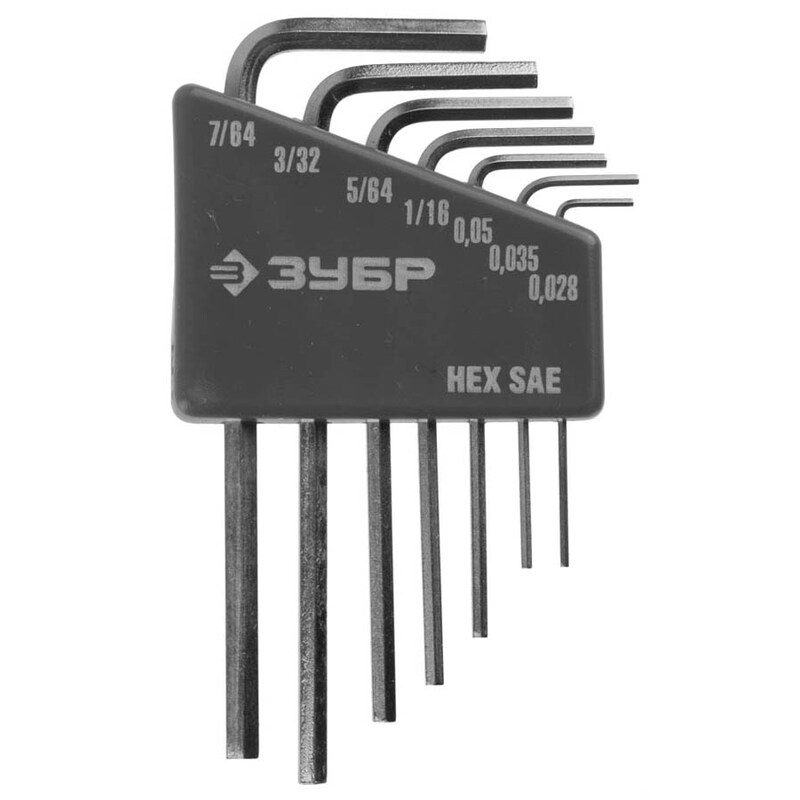 Набор ключей имбусовых для точных работ, Cr-V,HEX SAE 0,028,0,035,0,05,1/16,5/64,3/32,7/64,7шт Зубр 27475-H7