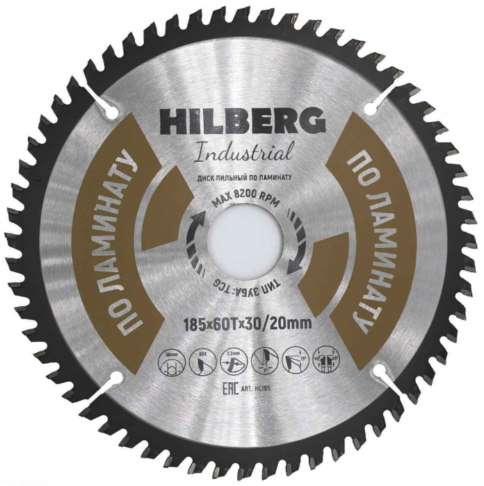 Фото Диск пильный Hilberg Industrial Ламинат 185*30/20*60Т