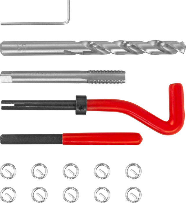 Набор для восстановления резьбы M10x1.0, 15 предметов, THORVIK