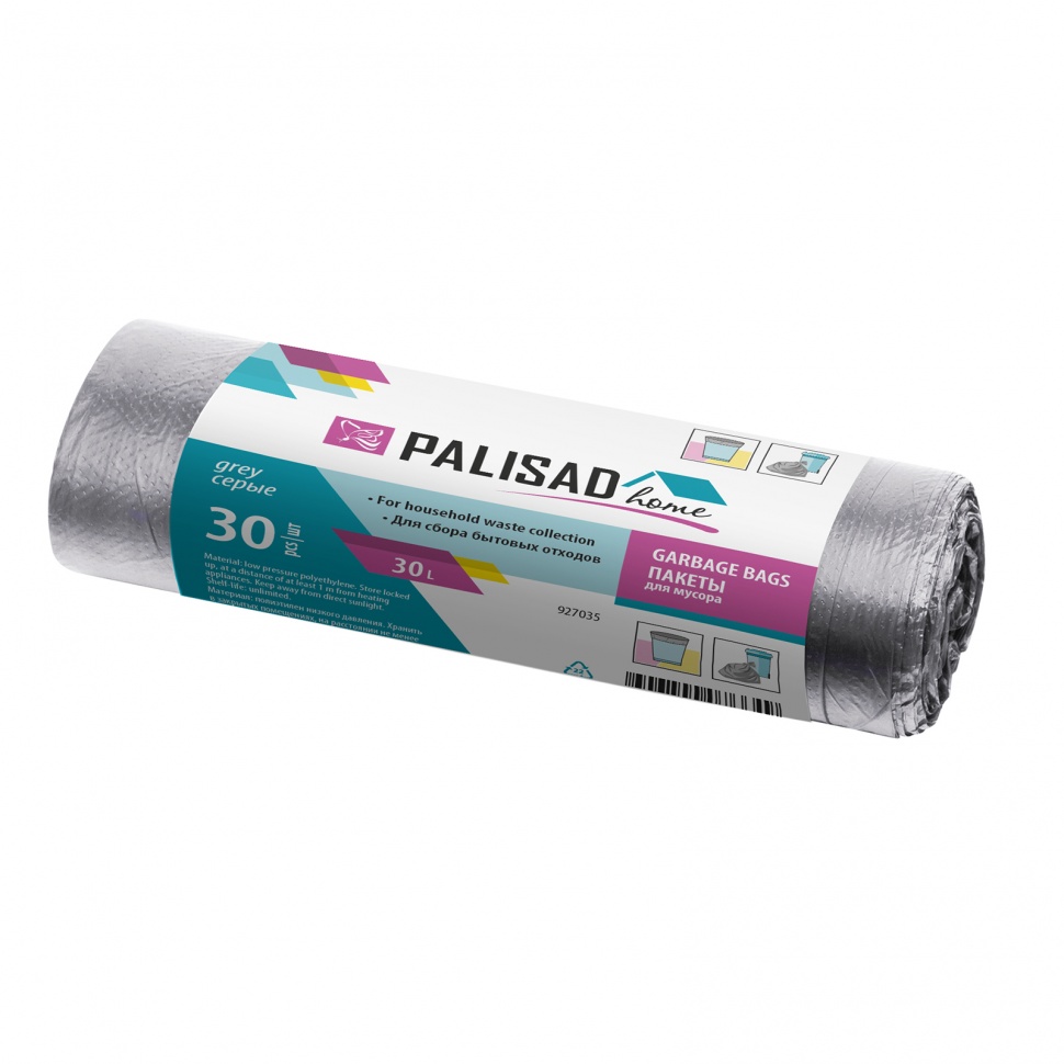 Фото Пакеты для мусора 30 л x 30 шт. серые, Home Palisad