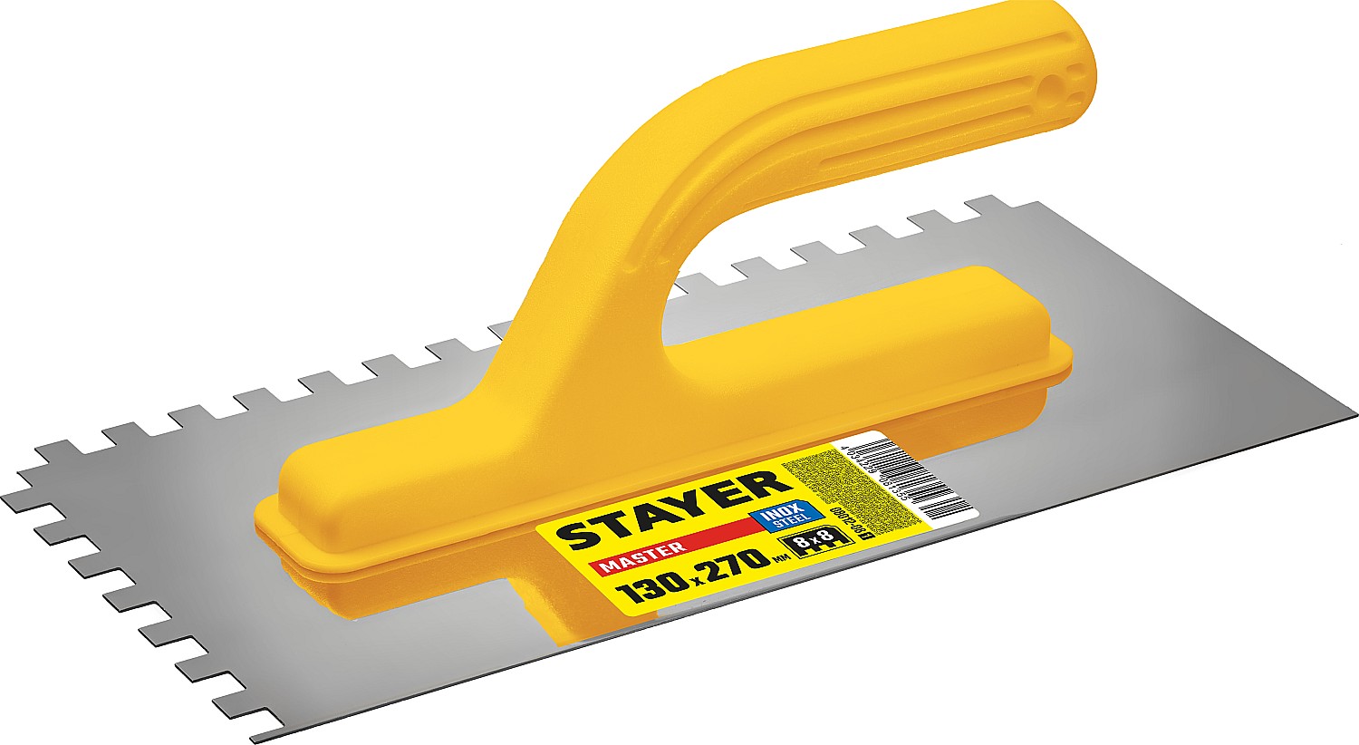 Гладилка штукатурная STAYER 130х270 мм, 8х8 мм, нержавеющая, пластмассовая рукоятка, 08012-08_z01