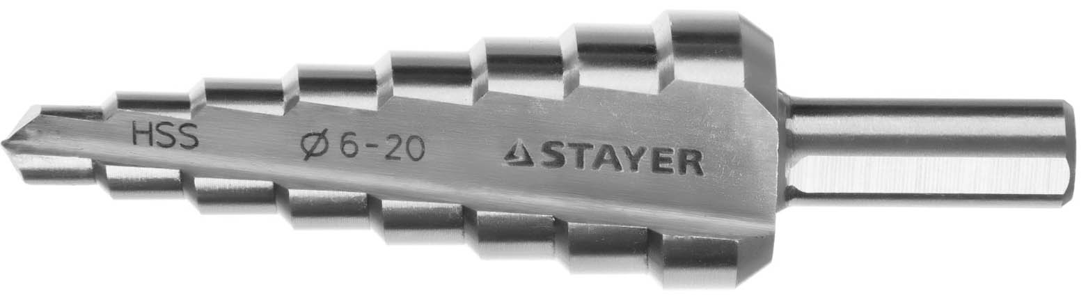 Сверло ступенчатое STAYER 6-20 мм, 8 ступеней, HSS, 29660-6-20-8 Master