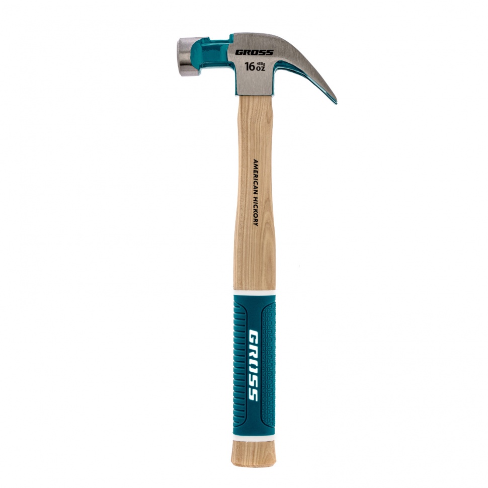 Молоток-гвоздодер, 450 г, угол 45, магнит, обрезин. рукоятка American hickory GROSS