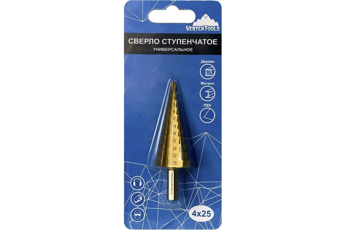 Фото Сверло ступенчатое 4-25мм, ступеней 11, Р6М5(HSS) TIN