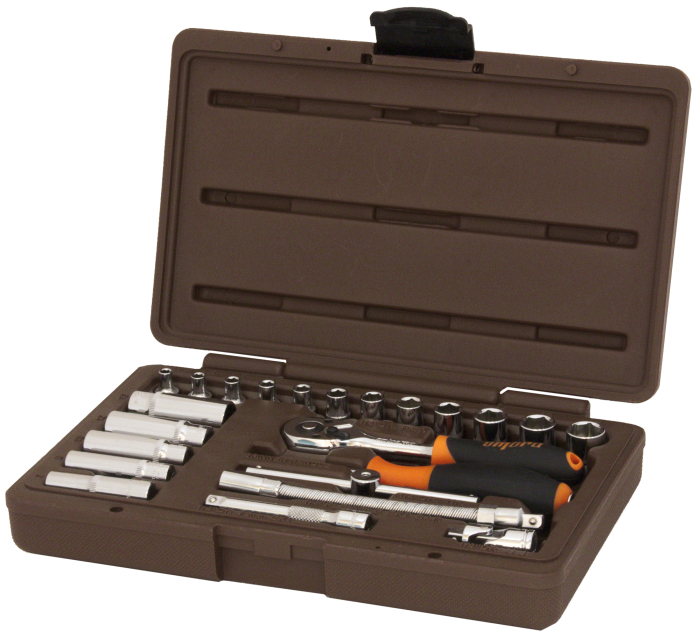 Фото Набор головок торцевых с аксессуарами 1/4"DR, 4-13 мм, 23 предмета, Ombra