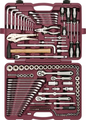 Фото Универсальный набор инструментов 1/4", 3/8" и 1/2"DR (142 предмета) THORVIK арт. UTS0142