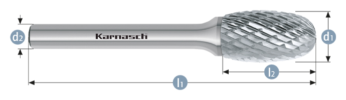 Борфреза овальная тип Е TRE 16х25 dхв=6 Lобщ=70 Karnash арт. 11.3041-045