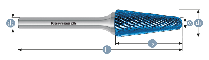 Борфреза сфероконическая тип L KEL 8х25 dхв=6 Lобщ=70 Blue-Tec Karnash арт. 11.5081-025