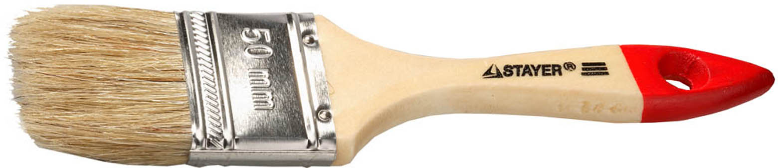 Фото Кисть плоская STAYER 50 мм, 2", светлая натуральная щетина, деревянная ручка, 0101-050 STANDARD
