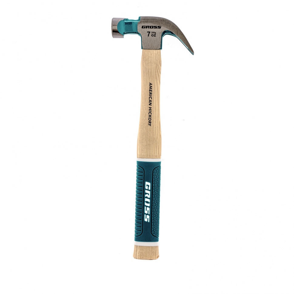Молоток-гвоздодер, 200 г, угол 45, магнит, обрезин. рукоятка American hickory GROSS