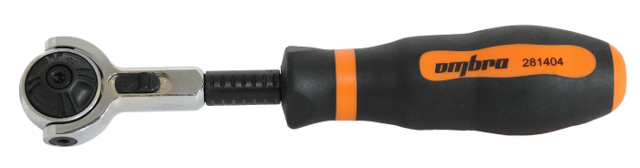 Рукоятка трещоточная 1/4"DR, с шарнирной головкой, 100 зубцов, 180 мм, Ombra