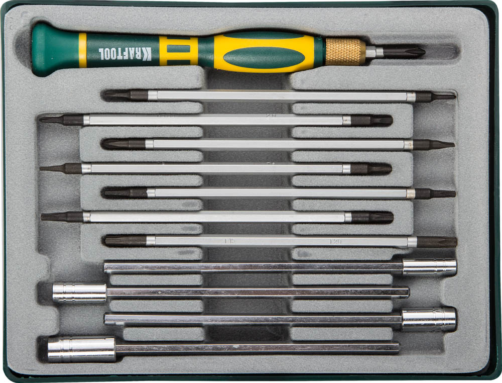 Отвертка Отвёртка для точных работ со сменными стержнями и головками X-Turbo 12 предметов, Kraftool