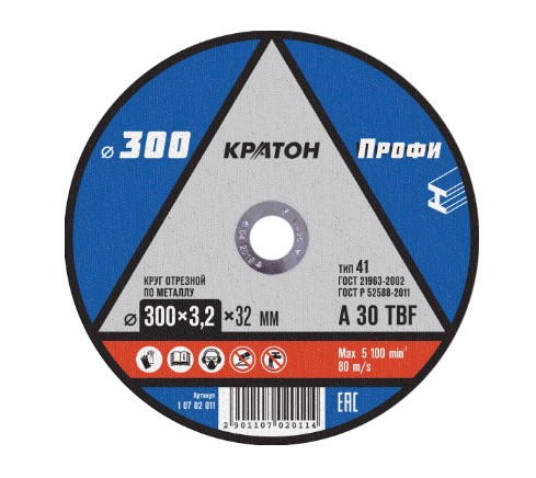 Фото Круг отрезной по металлу Кратон "Профи" A30TBF 300х3,2х32,0 мм