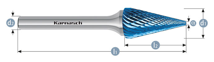 Борфреза острооконическая тип M SKM 3х11 dхв=3 Lобщ=38 Blue-Tec Karnash арт. 11.5091-015