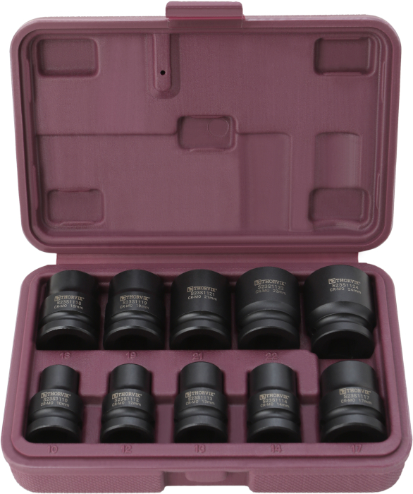 Фото Набор головок торцевых ударных 1/2"DR, 10-24 мм, 10 предметов, THORVIK