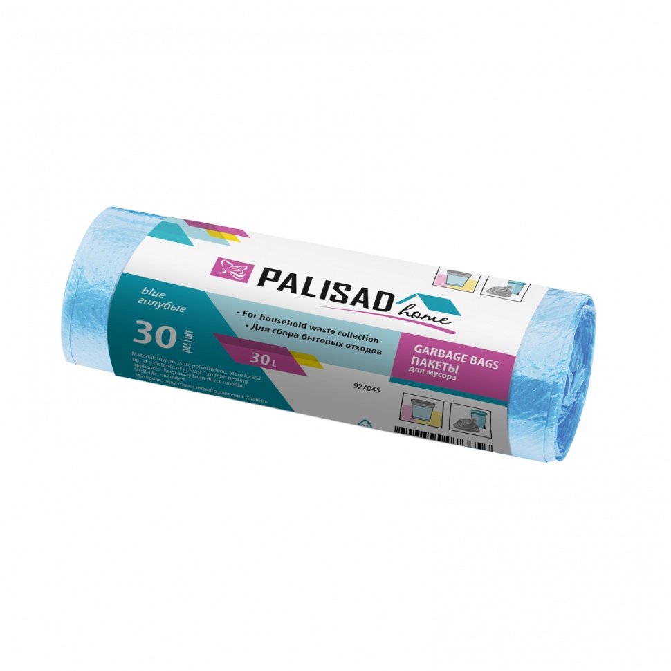 Фото Пакеты для мусора 30 л x 30 шт. голубые, Home Palisad