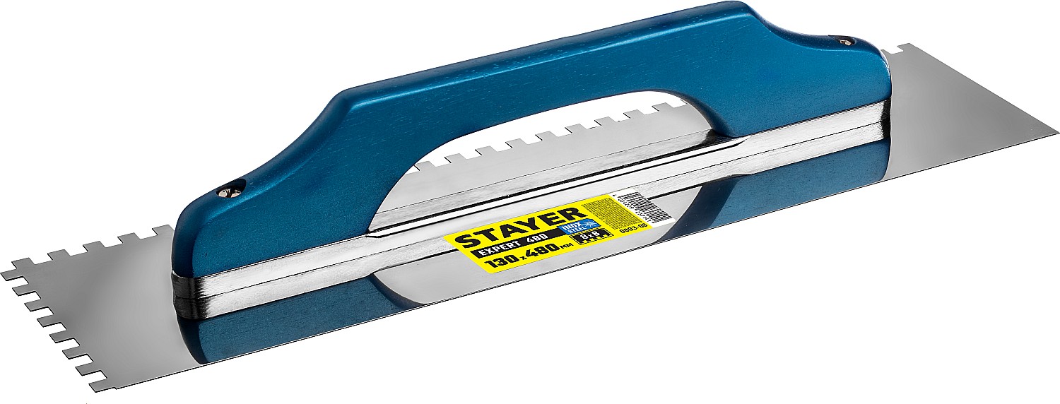 Гладилка "Швейцарская" STAYER 130х480 мм, 8х8 мм, нержавеющая, пластмассовая рукоятка, 0803-08